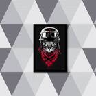 Quadro Decorativo Gato Motoqueiro 45x34cm - Com Vidro Moldura