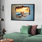 Quadro Decorativo Gato Muro Praia  - 50x70cm Moldura Branca