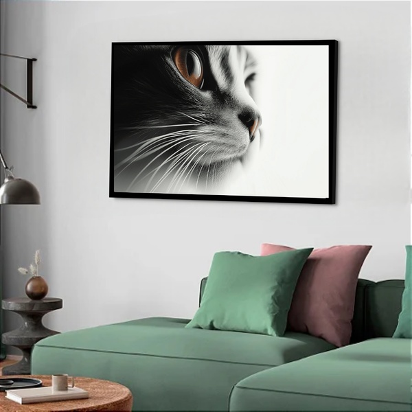 Quadro Decorativo Gato Olhar Lado  - 50x70cm Moldura Branca