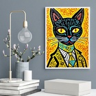 Quadro Decorativo Gato Pop Arte Cores Vibrantes 33x24cm Moldu