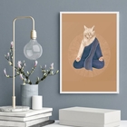 Quadro Decorativo Gato Praticando Yoga 33x24cm Moldura:madeir