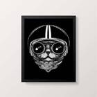 Quadro Decorativo Gato Preto Capacete 24x18cm Moldura:madeira