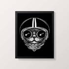 Quadro Decorativo Gato Preto Capacete 33x24cm - Com Vidro Mol