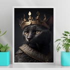 Quadro Decorativo Gato Preto Com coroa 45x34cm - Com Vidro Mo