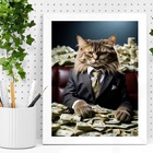 Quadro Decorativo Gato Rico 45x34cm Moldura Preta