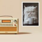 Quadro Decorativo Gato Tomando Café 24x18cm - Com Vidro Moldu