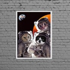 Quadro Decorativo Gatos Astronautas 24x18cm Moldura:madeira B