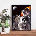 Quadro Decorativo Gatos Astronautas 45x34cm - Com Vidro Moldu
