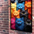 Quadro Decorativo Gatos Cores  - 70x50cm Moldura Branca