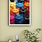 Quadro Decorativo Gatos Cores  - 70x50cm Moldura Preta