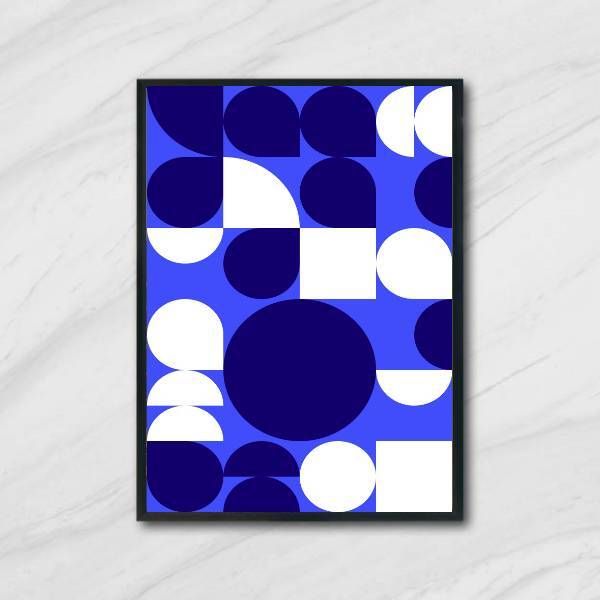 Quadro Decorativo Geométrico Azul E Branco I 45x34cm A3 (45 X