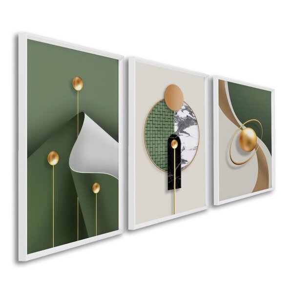 Quadro Decorativo Geométrico Formas Abstratas Com 3 Telas De