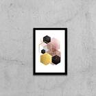 Quadro Decorativo Geométrico Hexágonos Preto E Dourado 45x34c