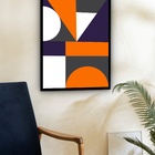 Quadro Decorativo Geométrico Laranja Branco  -70x50cm Moldura