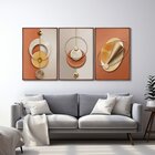 Quadro Decorativo Geométrico Laranja Com 3 Telas De Parede Pa