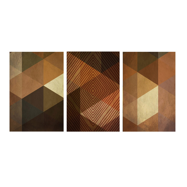 Quadro Decorativo Geometrico Marrom E Bege 70x150 Trio