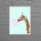 Quadro Decorativo Girafa Bubble Gum 45x34cm - Com Vidro Moldu