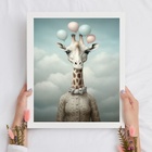 Quadro Decorativo Girafa Com Balões 45x34cm - Com Vidro Moldu