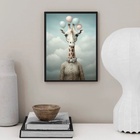 Quadro Decorativo Girafa Com Balões 45x34cm Moldura Preta