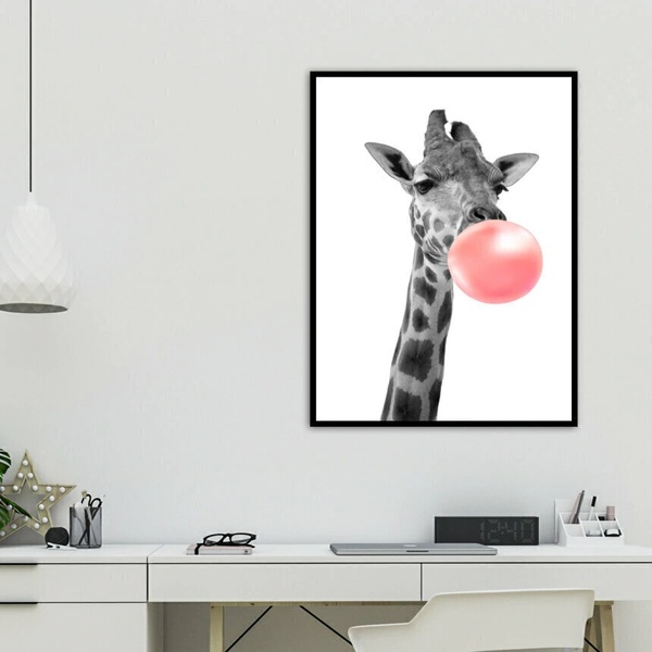 Quadro Decorativo Girafa Com Chiclete 45x34cm - Com Vidro Mol