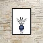 Quadro Decorativo Girafa Com Chiclete Azul Marinho 45x34cm A3