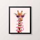 Quadro Decorativo Girafa Com Óculos 24x18cm - Com Vidro Moldu