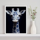 Quadro Decorativo Girafa Estampa Flores Azuis 45x34cm Moldura