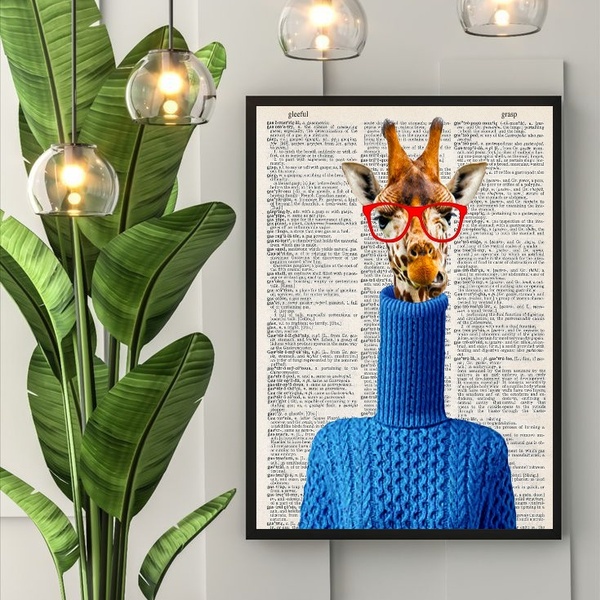 Quadro Decorativo Girafa Gola Rolê 24x18cm - Com Vidro Moldur