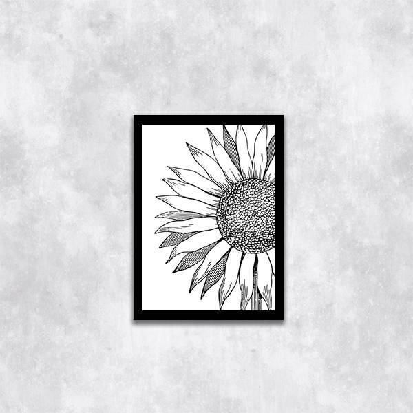 Quadro Decorativo Girassol Preto E Branco 45x34cm A3 (45 X 34)