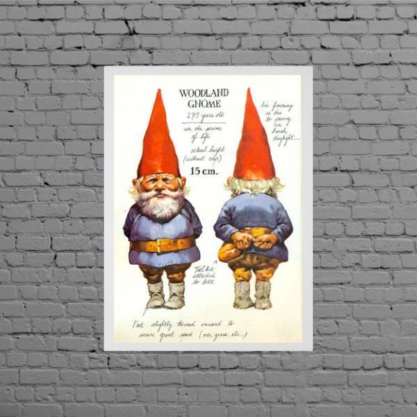 Quadro Decorativo Gnomo Vintage 24x18cm Moldura:madeira Branca