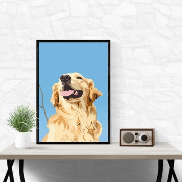 Quadro Decorativo Golden Retriever 45x34cm - Com Vidro Moldur