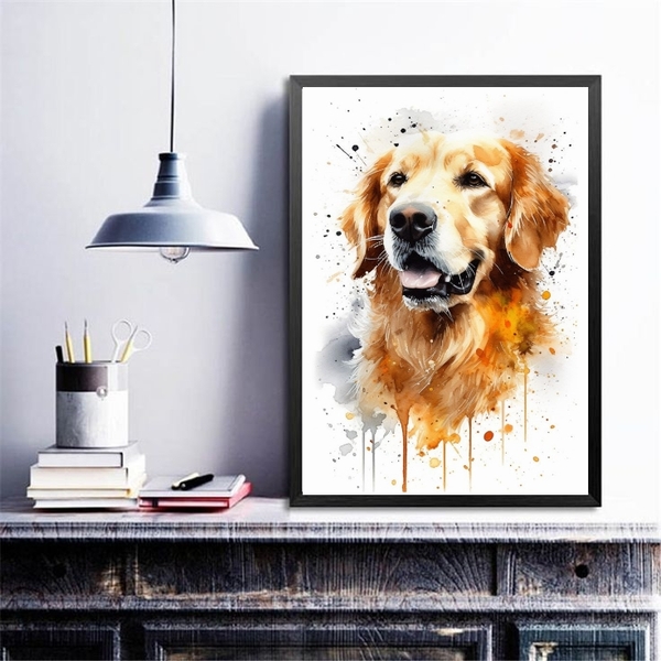 Quadro Decorativo Golden Retriever Aquarela 45x34cm Moldura:m