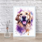 Quadro Decorativo Golden Retriever Happy Aquarela 33x24cm - C