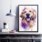 Quadro Decorativo Golden Retriever Happy Aquarela 45x34cm - C