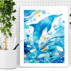 Quadro Decorativo Golfinho Abstrato 45x34cm - Com Vidro Moldu