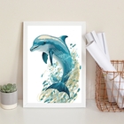 Quadro Decorativo Golfinho Aquarela 45x34cm Moldura:madeira P