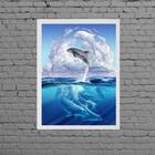 Quadro Decorativo Golfinhos No Mar 24x18cm - Com Vidro Moldur