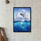 Quadro Decorativo Golfinhos No Mar 45x34cm - Com Vidro Moldur