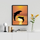 Quadro Decorativo Golfinhos Por Do Sol 33x24cm - Com Vidro Mo