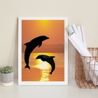 Quadro Decorativo Golfinhos Por Do Sol 33x24cm Moldura:madeir