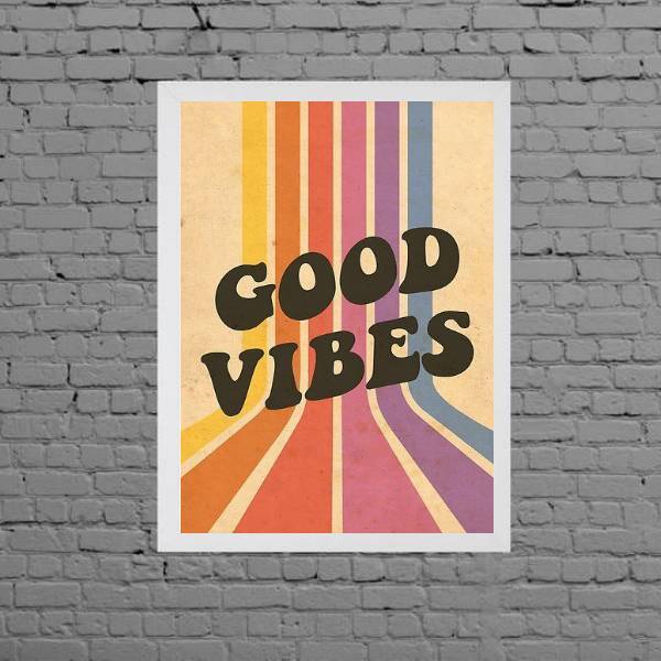 Quadro Decorativo Good Vibes Retrô 45x34cm - Com Vidro Moldur