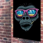 Quadro Decorativo Gorila Óculos Rosa  - 70x50cm Moldura Branca