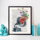 Quadro Decorativo Gramofone Com Flores 24x18cm Moldura:madeir