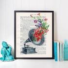 Quadro Decorativo Gramofone Com Flores 24x18cm Moldura:madeir