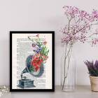 Quadro Decorativo Gramofone Com Flores 24x18cm Moldura:madeir