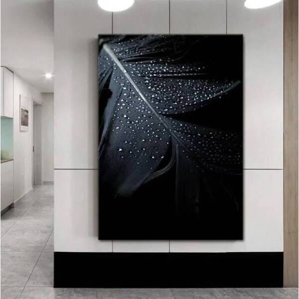Quadro Decorativo Grande Abstrato Pena Negra - 100x70cm