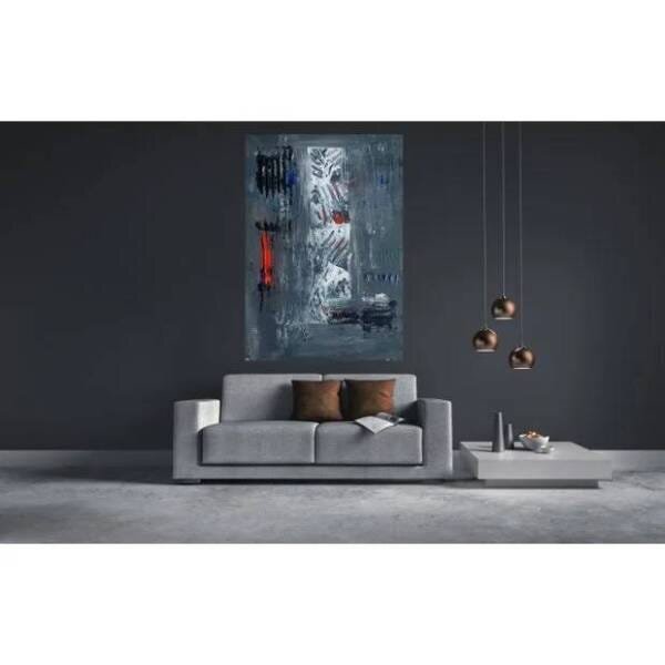 Quadro Decorativo Grande Abstrato Tons Cinzento - 120x60cm