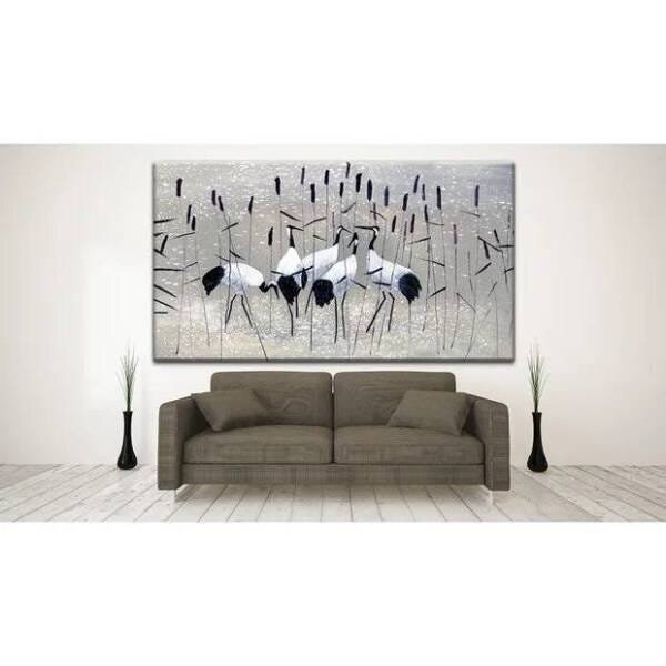 Quadro Decorativo Grande Animais Black And White Cranes - 180
