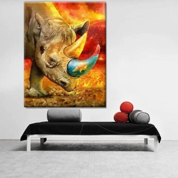 Quadro Decorativo Grande Animais Elemental Rhino - 150x80cm