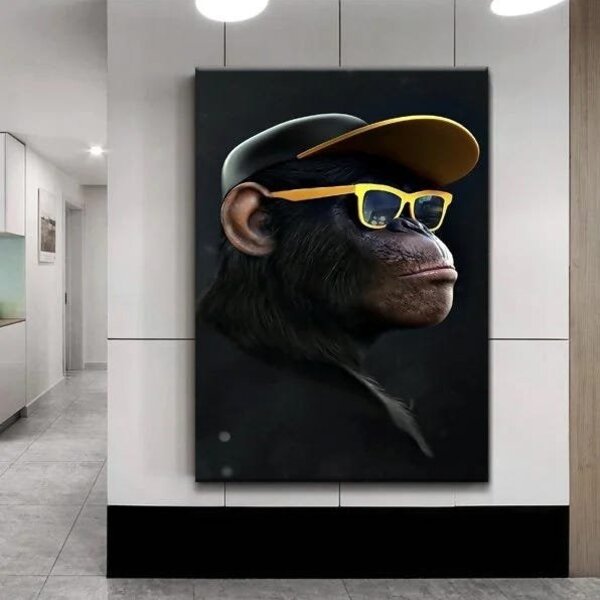 Quadro Decorativo Grande Animais Monkey Yellow Sunglasses - 1